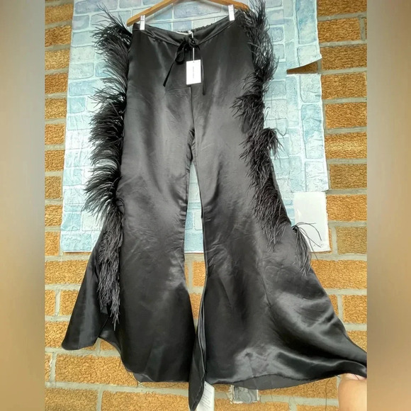 MARQUES' ALMEIDA
Feather-embellished kick-flare satin trousers size 10 - Picture 4 of 16